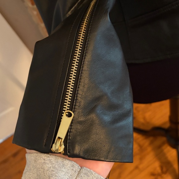Sam Edelman Women’s Black Leather Jacket with Gold Zippers - Picture 3 of 8